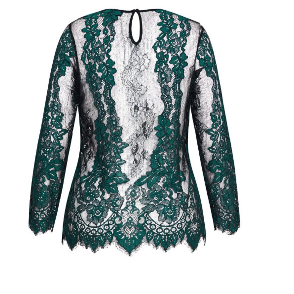 CITY CHIC Royal Lace Top emerald - Picture 5 of 12